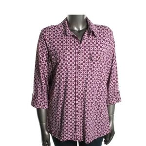 CharterClub 3/4 Sleeve Button-up Women's Blouse Burgundy Color SIZE S